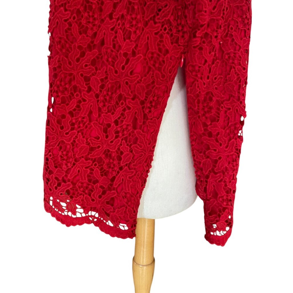 Talbots Red Scroll Floral Lace Overlay Top 3/4 Sleeve Scalloped Whimsigoth-18W - Picture 10 of 15